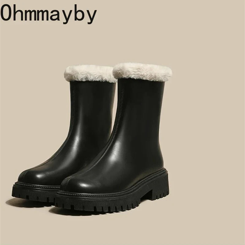 Rear view of women's ankle boots with plush fleece lining and tall silhouette design
