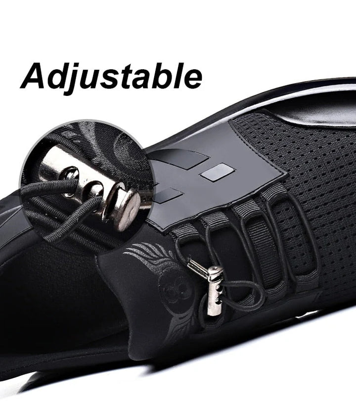 Side angle of men's supportive trainers showing arch support and flexible midsole