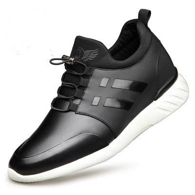 Detail of trainer lacing system and tonal stripe design on smooth black upper