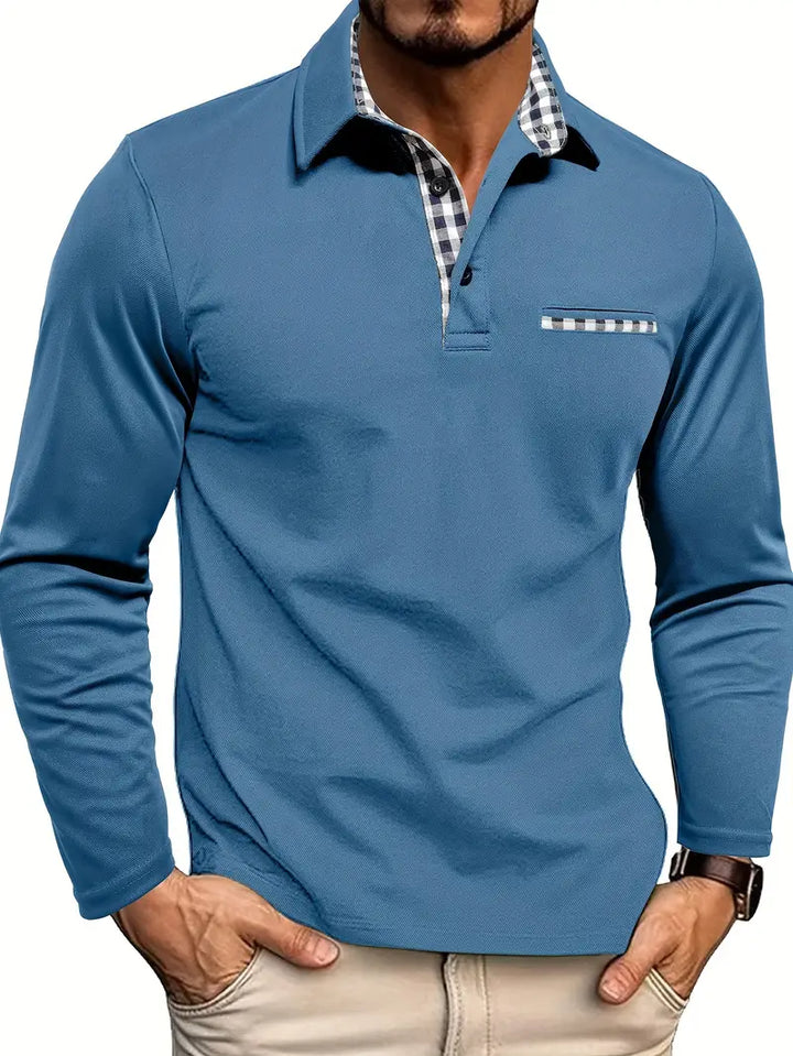 Men's polo shirt styled with chinos showing smart-casual versatility and classic collar