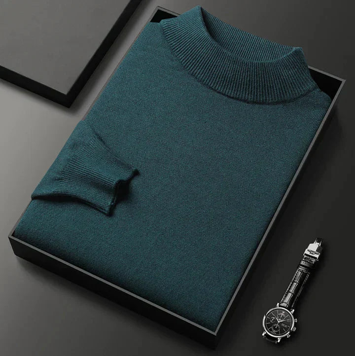 Men's grey pullover jumper with turtleneck and relaxed fit styling