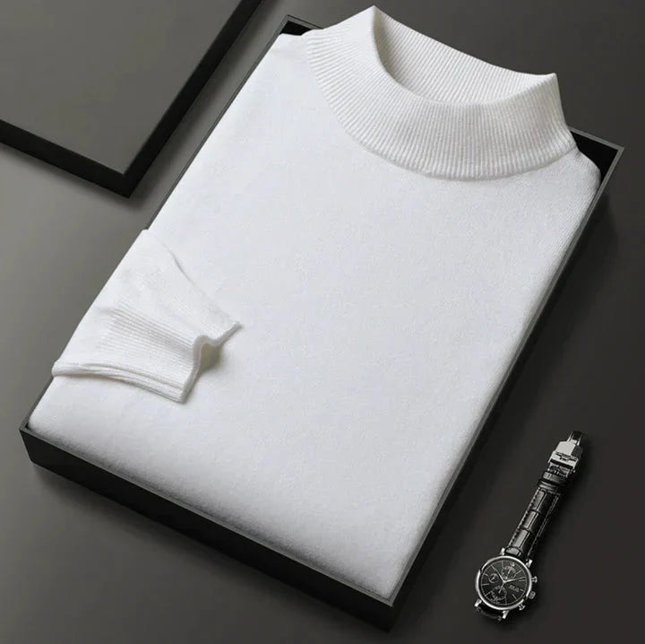 Men's turtleneck knitwear in grey with ribbed hem and cuffs detail