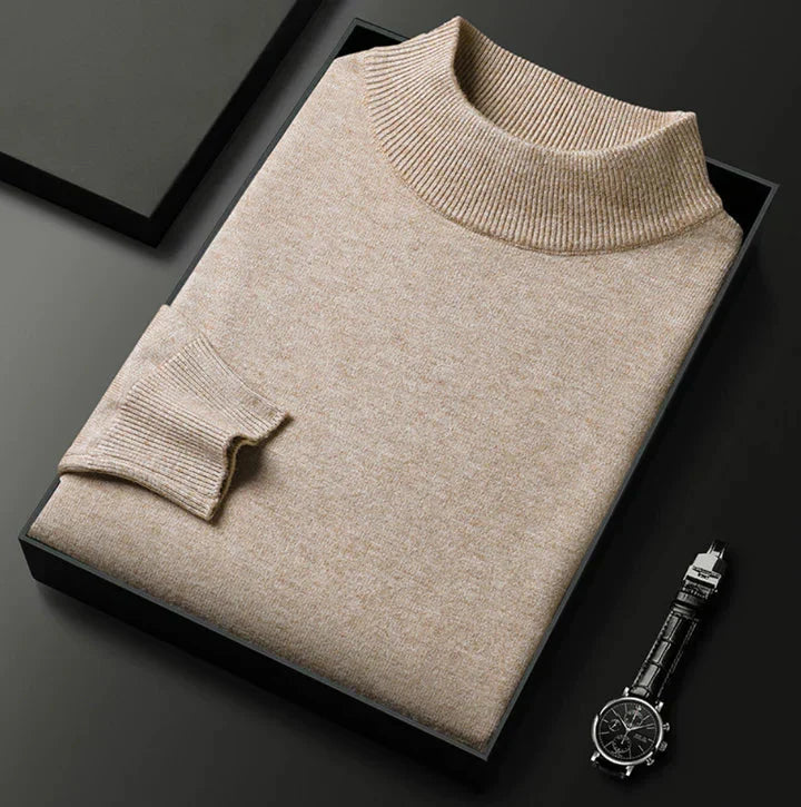 Men's grey turtleneck jumper with fine-gauge knit and ribbed detailing