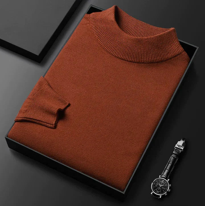 Men's pullover jumper with high neck and structured knit fabric finish