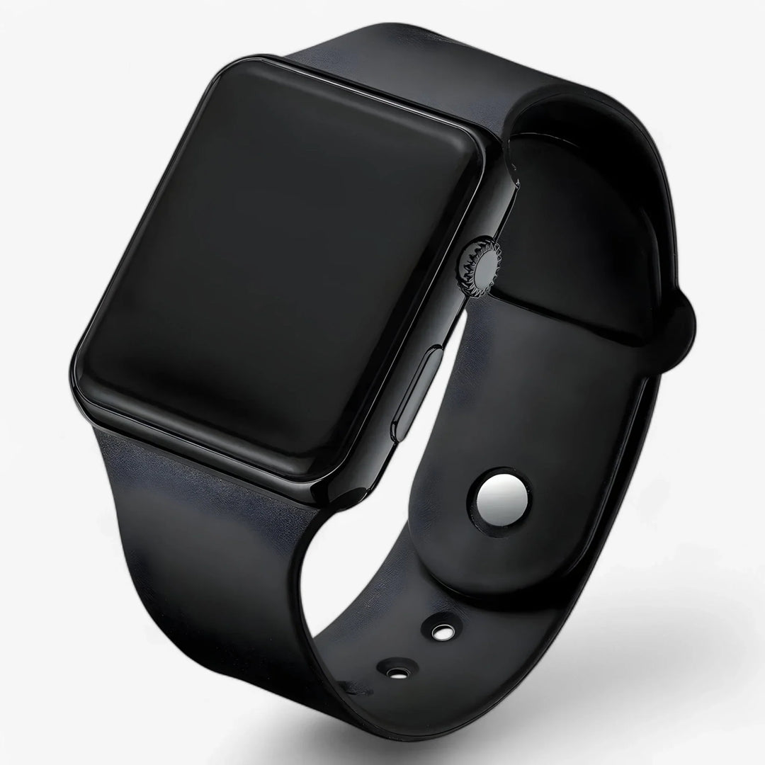 Modern men's LED watch with square screen and flexible silicone band
