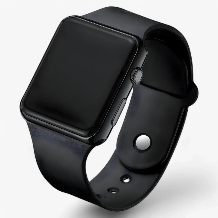 Modern men's LED watch with square screen and flexible silicone band