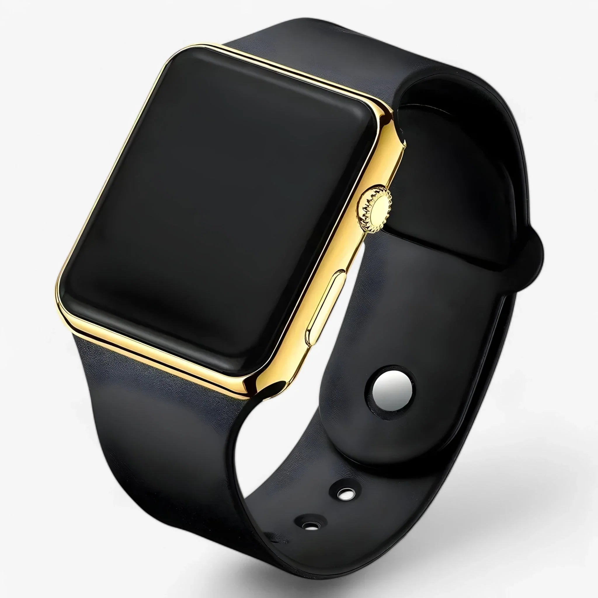 Digital LED watch featuring red numerals on square display with polished case