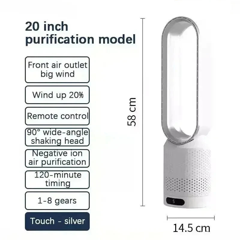 Bladeless tower fan packaging and accessories including remote control and instruction manual