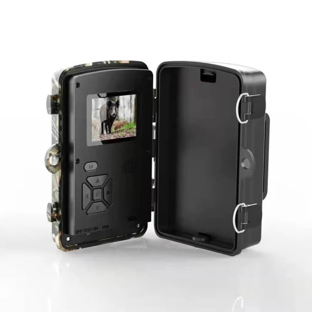 Compact trail camera with infrared night vision for property monitoring