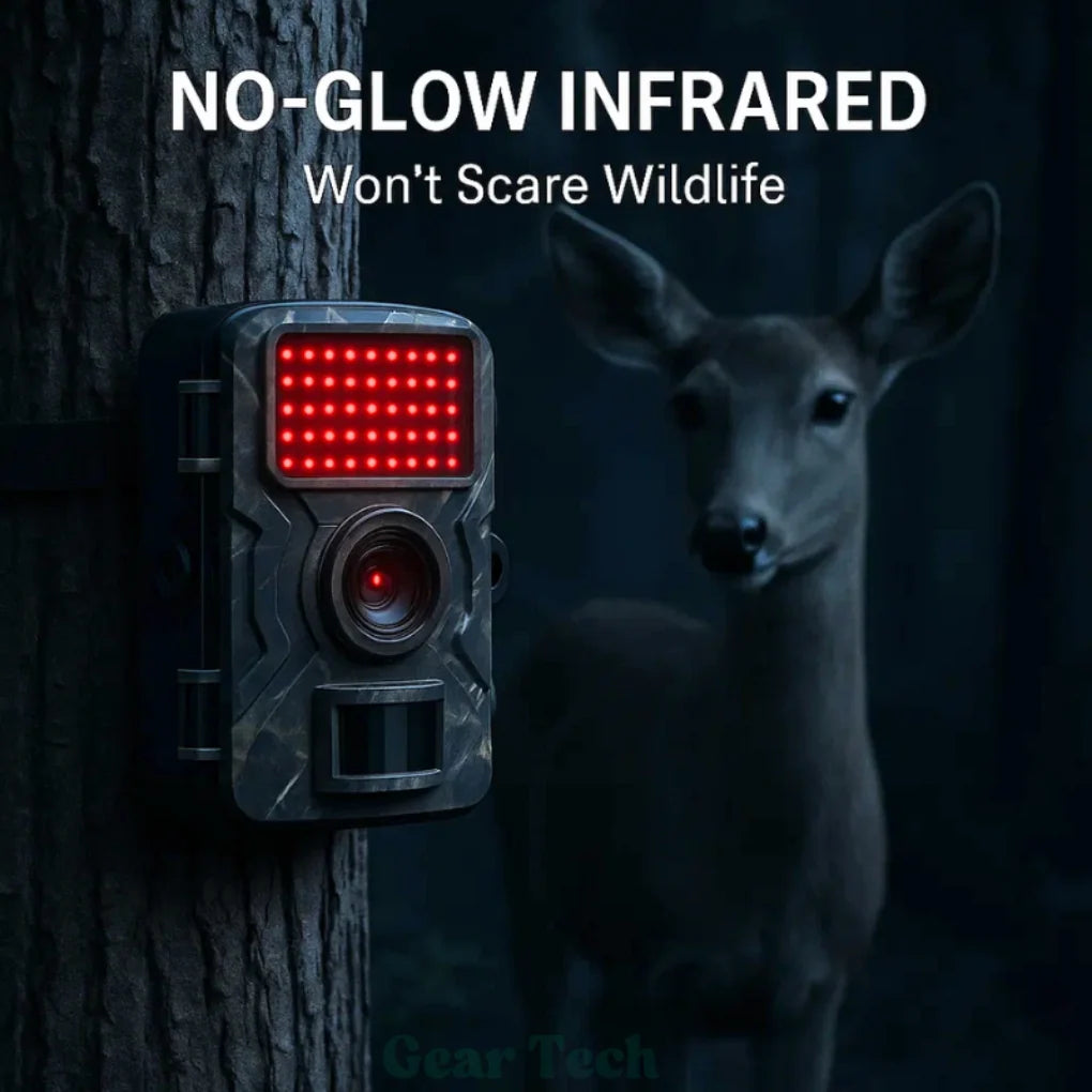 Camouflage trail camera with infrared LEDs for low-light outdoor recording