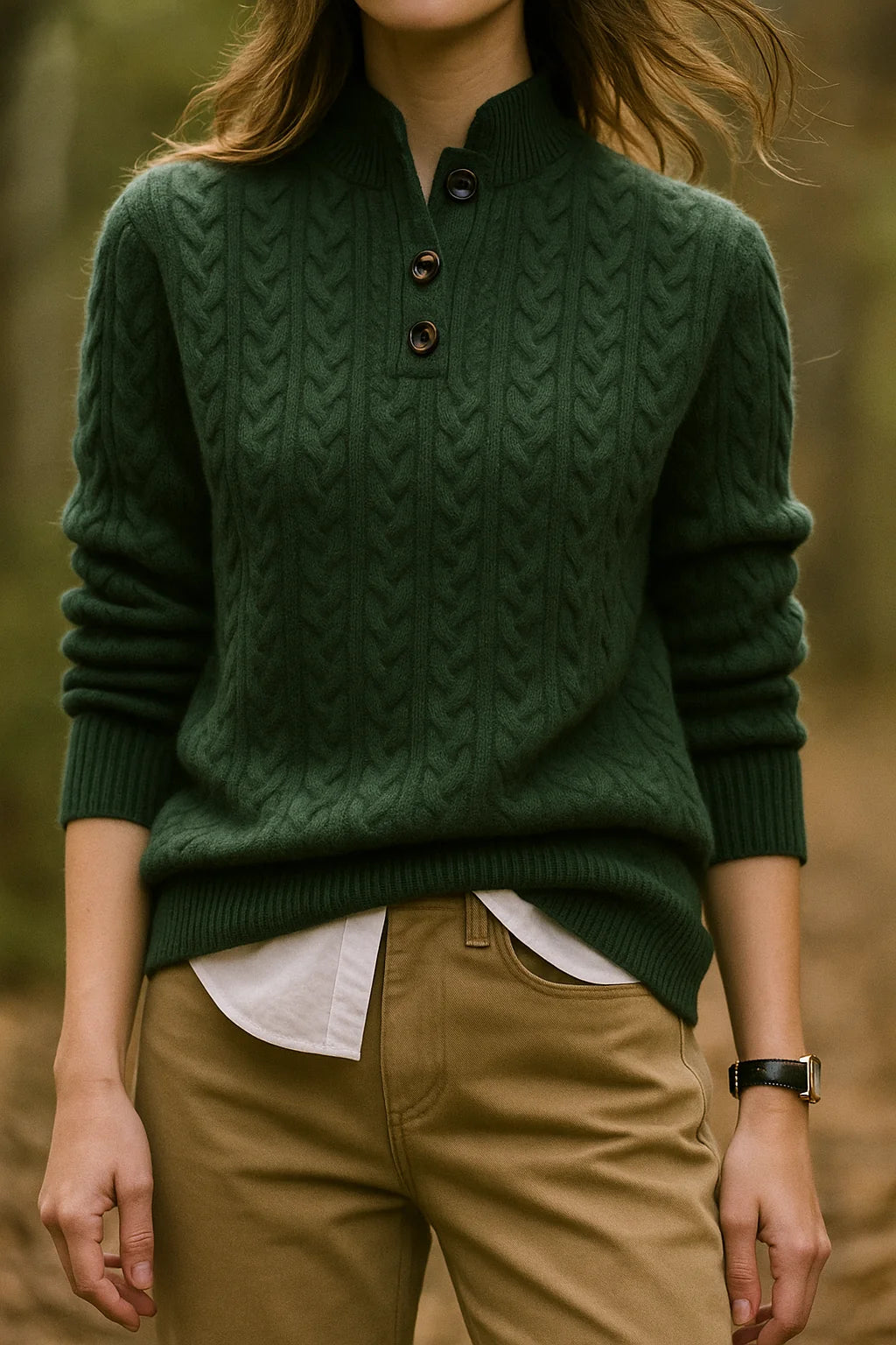 Front view of women's grey cashmere cardigan paired with coordinating trousers