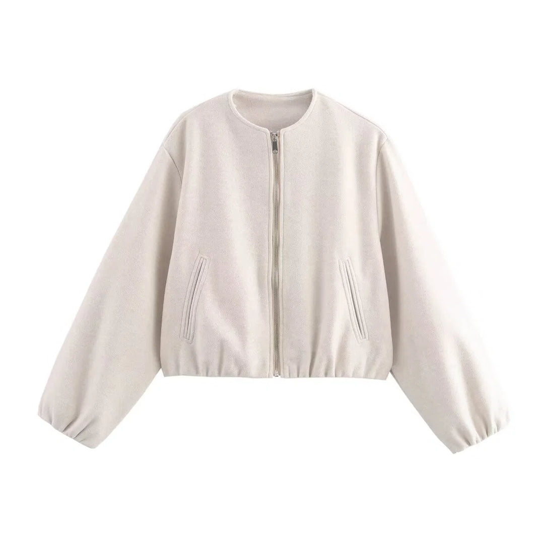 Relaxed fit women's bomber jacket with soft textured fabric and classic rounded silhouette