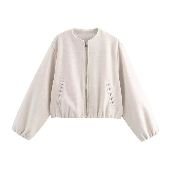 Relaxed fit women's bomber jacket with soft textured fabric and classic rounded silhouette