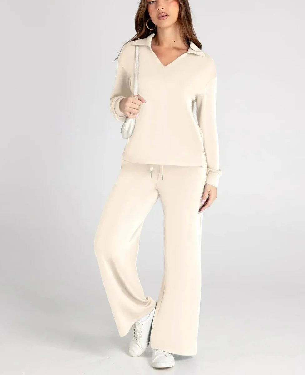 Wide leg trousers with functional pockets in women's lounge set