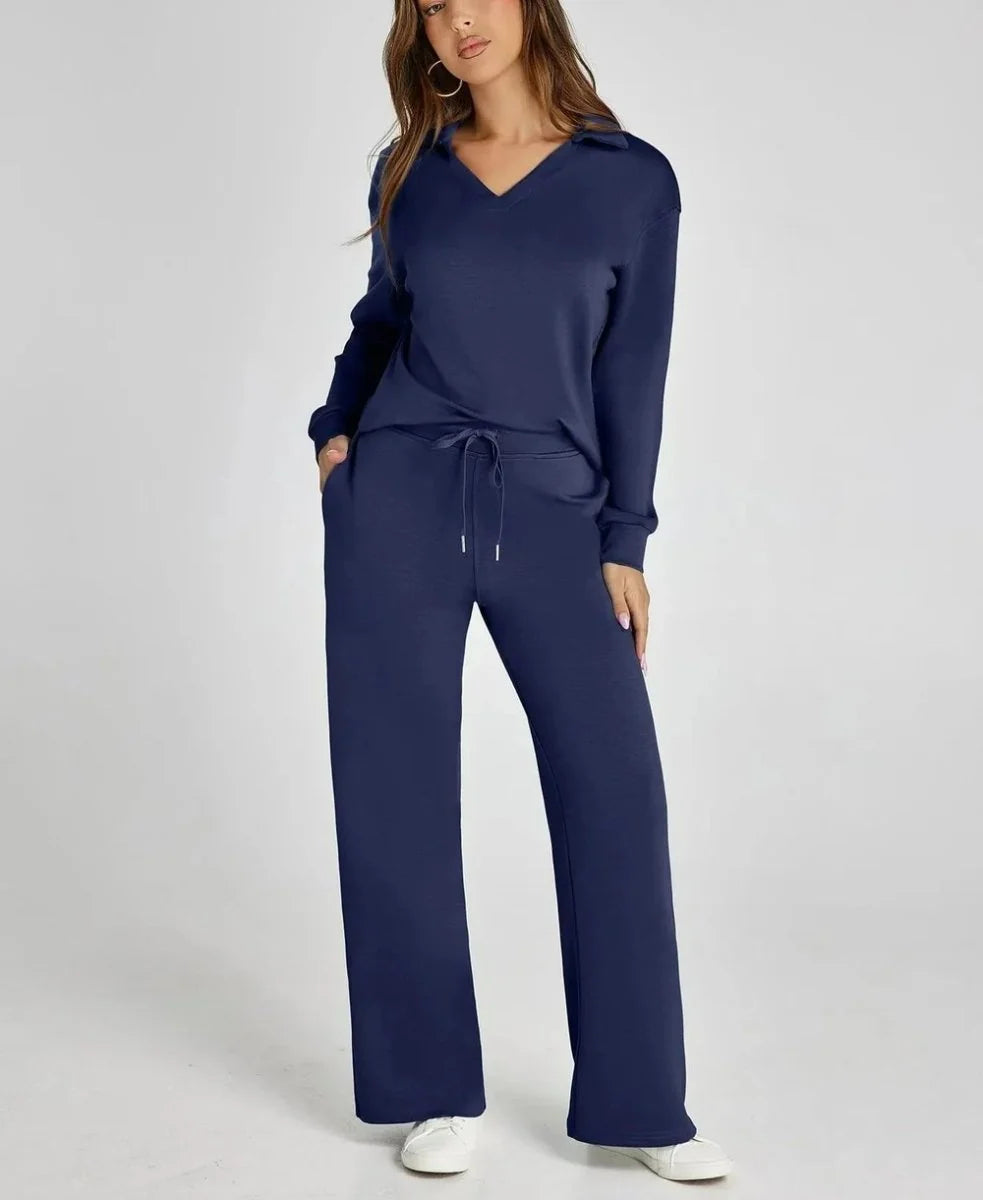 Women's lounge set showing relaxed fit and adjustable waist detail