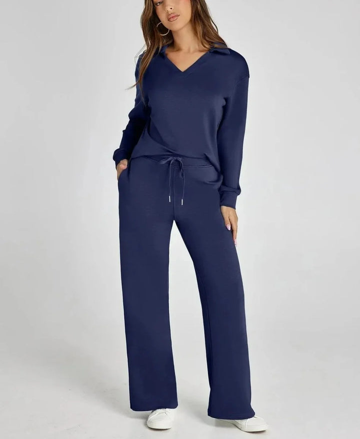 Women's lounge set showing relaxed fit and adjustable waist detail