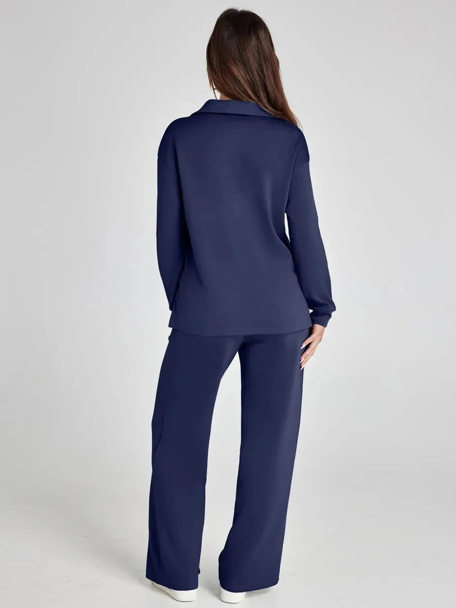 Detail of ribbed cuffs and smooth fabric on women's lounge set top