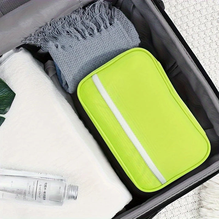 Men's hanging toiletry organiser with multiple pockets and compartments for grooming essentials and travel items