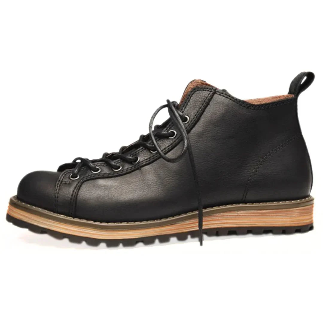 Front view of men's hiking boots showing reinforced stitching and durable build quality