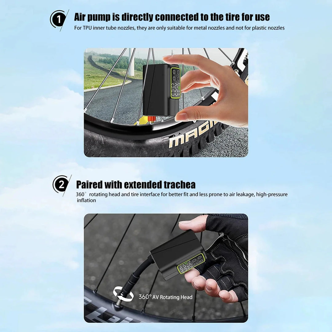 Rechargeable cycling pump with fast-charging battery and high-pressure 150 PSI motor capability