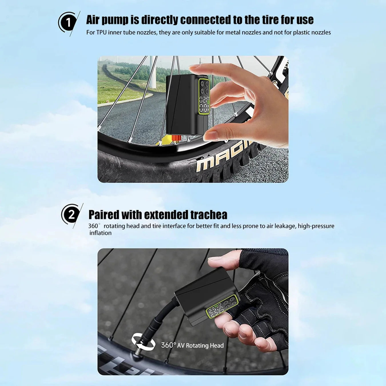 Rechargeable cycling pump with fast-charging battery and high-pressure 150 PSI motor capability