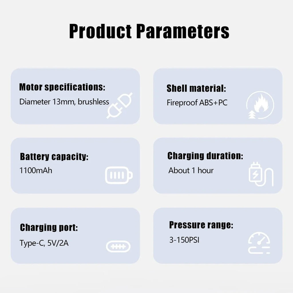 Electric tyre inflator for cycling with real-time pressure monitoring and LED safety light