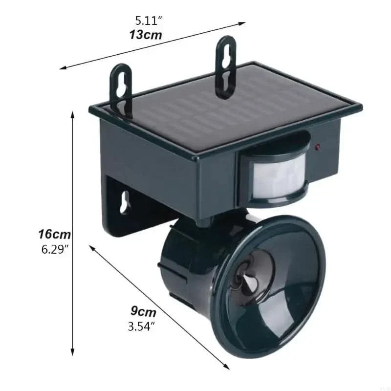 Detail of ultrasonic bird deterrent mounting system and weather-resistant housing for outdoor use
