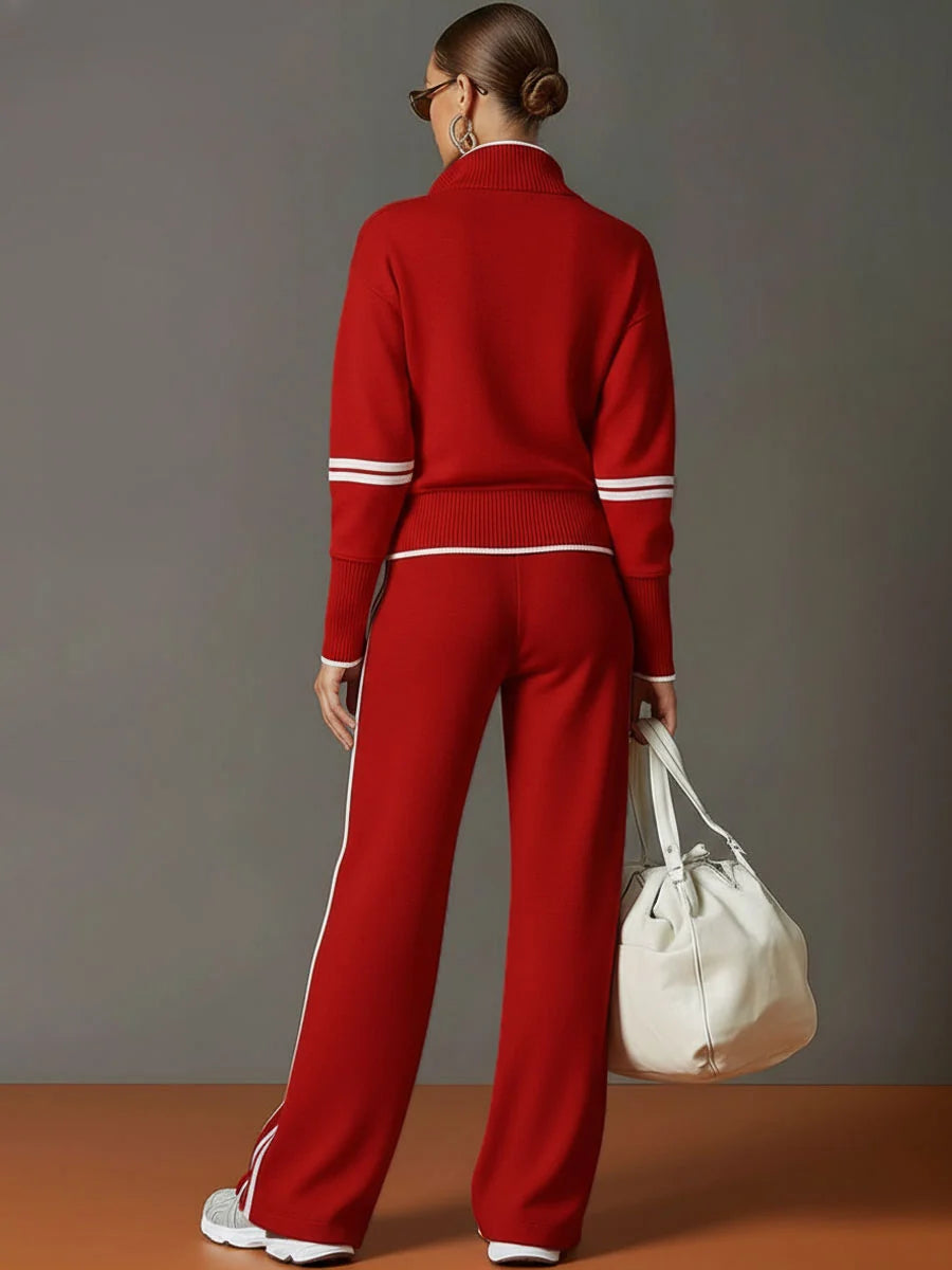 Close-up of stand collar and zip closure on half-zip tracksuit jumper