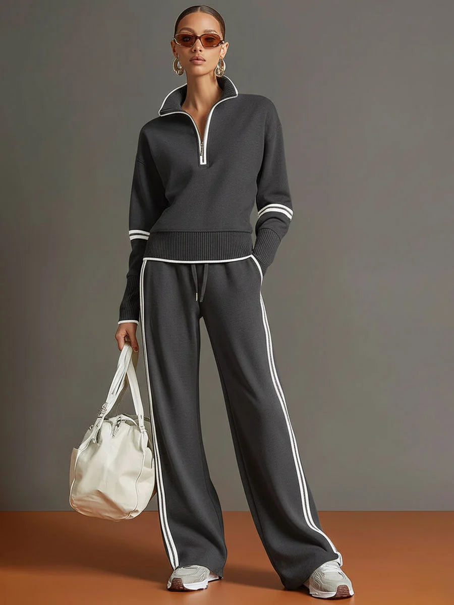 Back view of relaxed fit tracksuit set showing dropped shoulder seams and wide leg silhouette