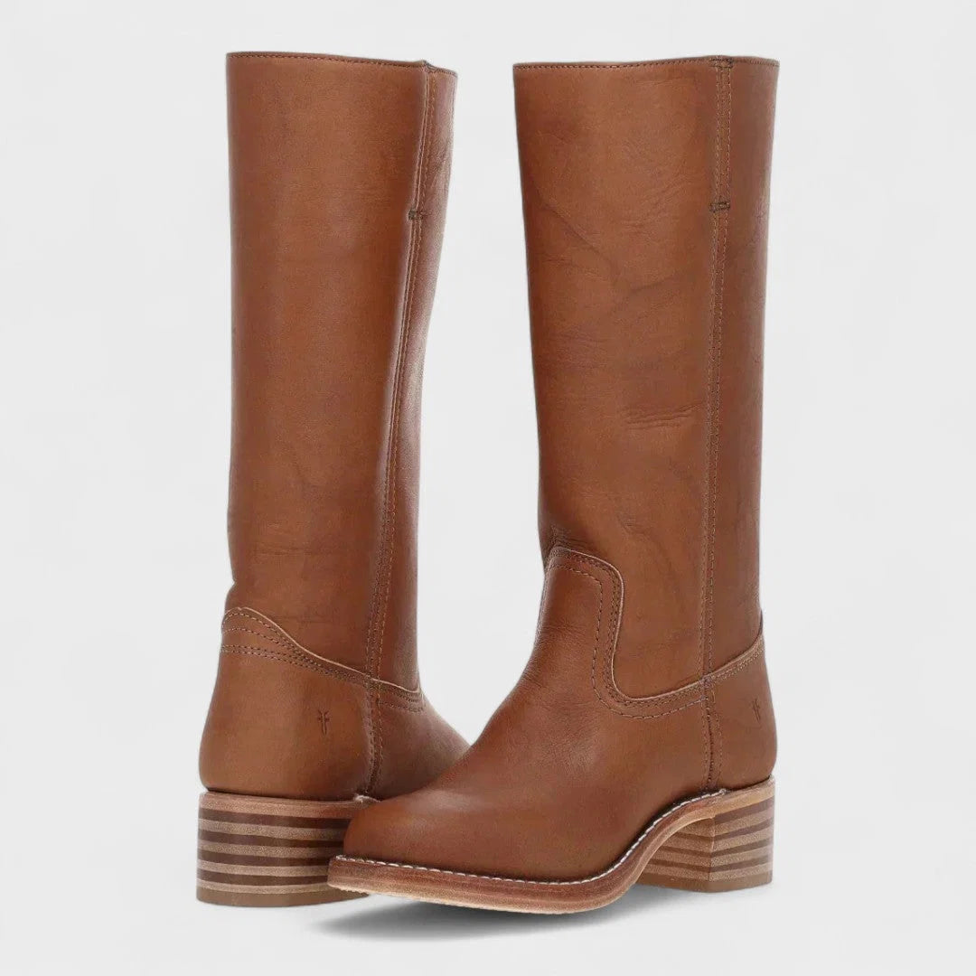 Women's knee-high boots with relaxed calf fit and low block heel for all-day comfort
