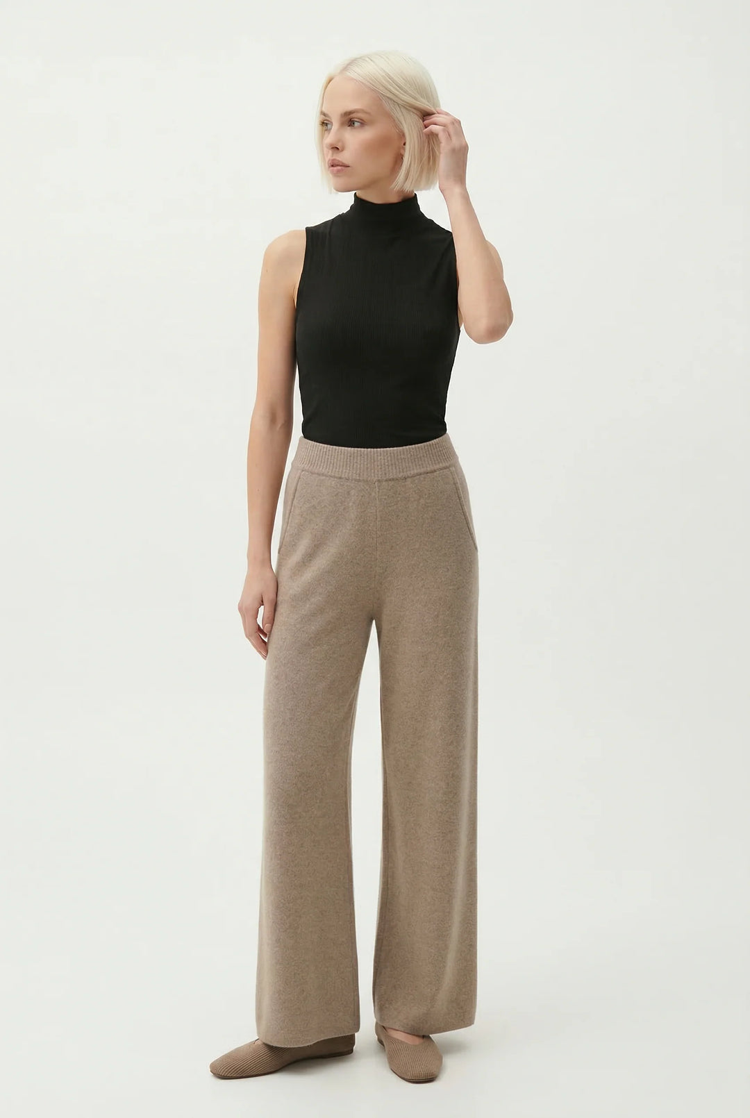 Detail shot of mohair lounge set elasticated waist and ribbed knit finish