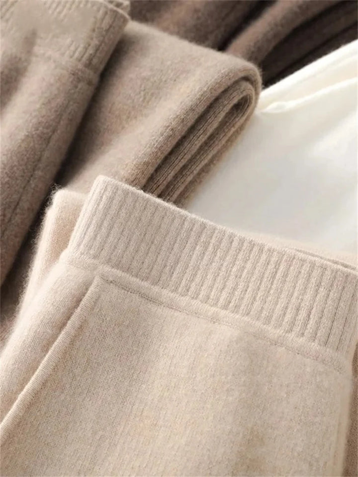 Mohair lounge set back view showing sleeveless top construction and trouser leg width