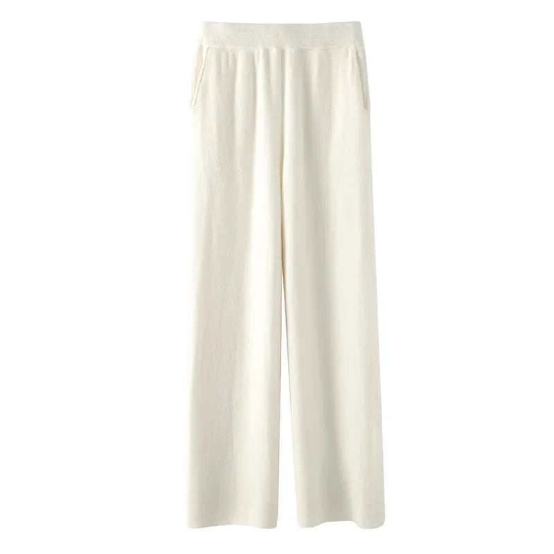 Mohair lounge set side angle showing fitted sleeveless top and relaxed trouser cut