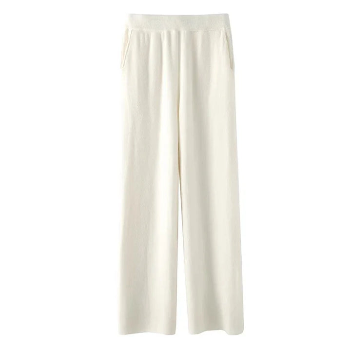 Mohair lounge set side angle showing fitted sleeveless top and relaxed trouser cut