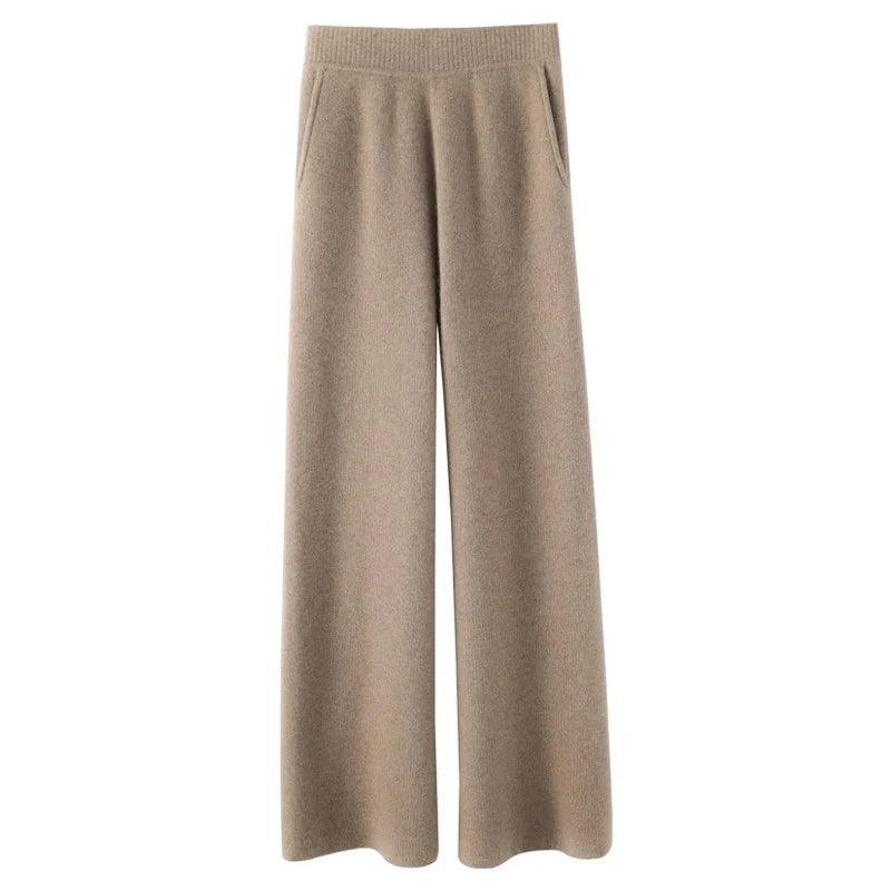 Detail shot of mohair lounge set turtleneck and high-waisted trouser waistband