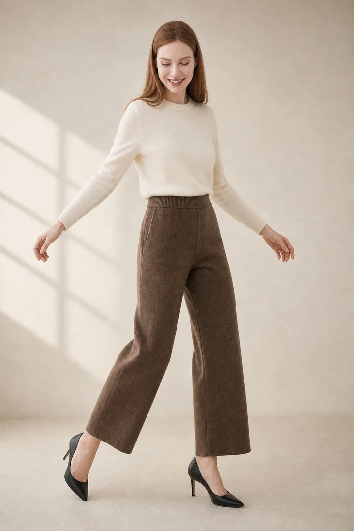 Mohair lounge set styled with pointed mules showing versatile loungewear silhouette