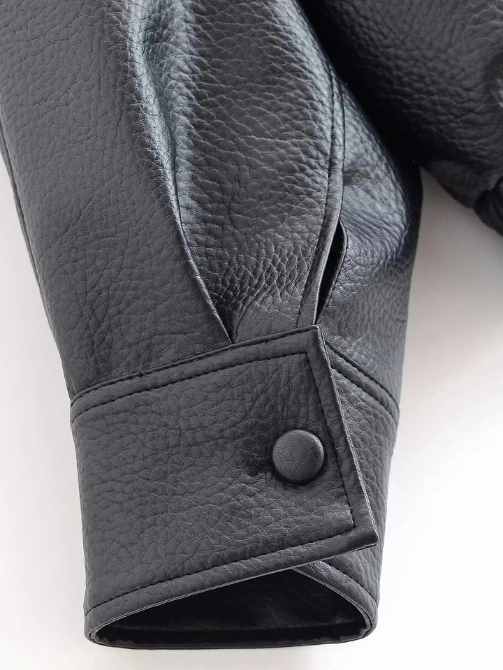 Women's faux leather bomber jacket with high neck collar for layering