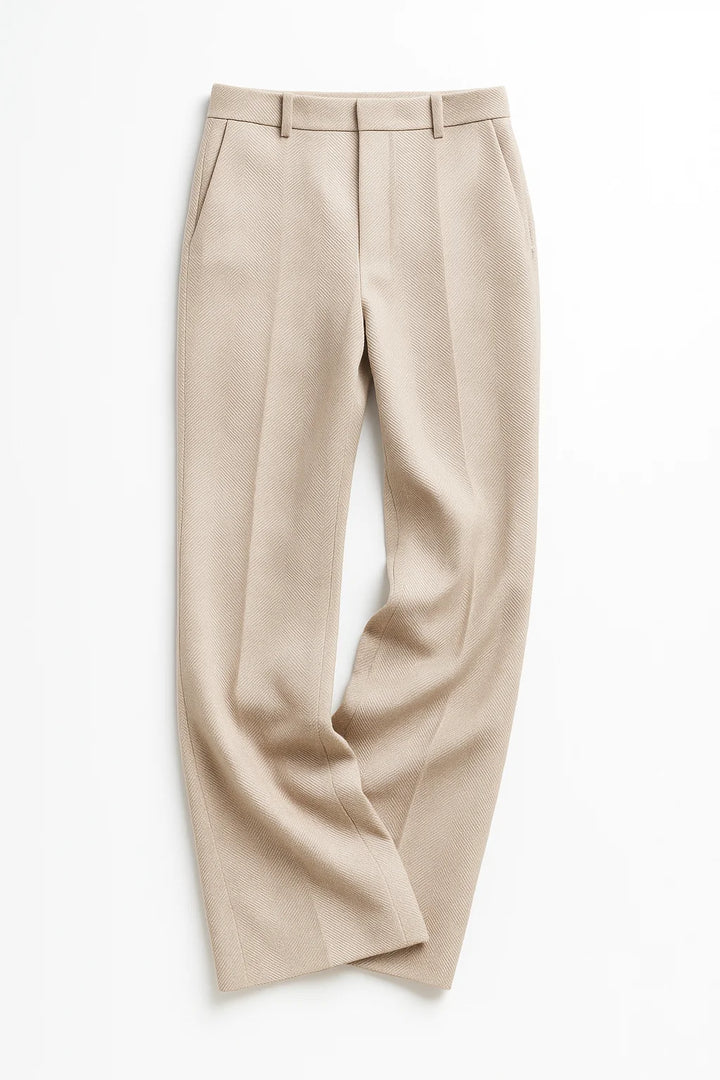 Wool trousers styled with a tucked-in blouse for a polished look