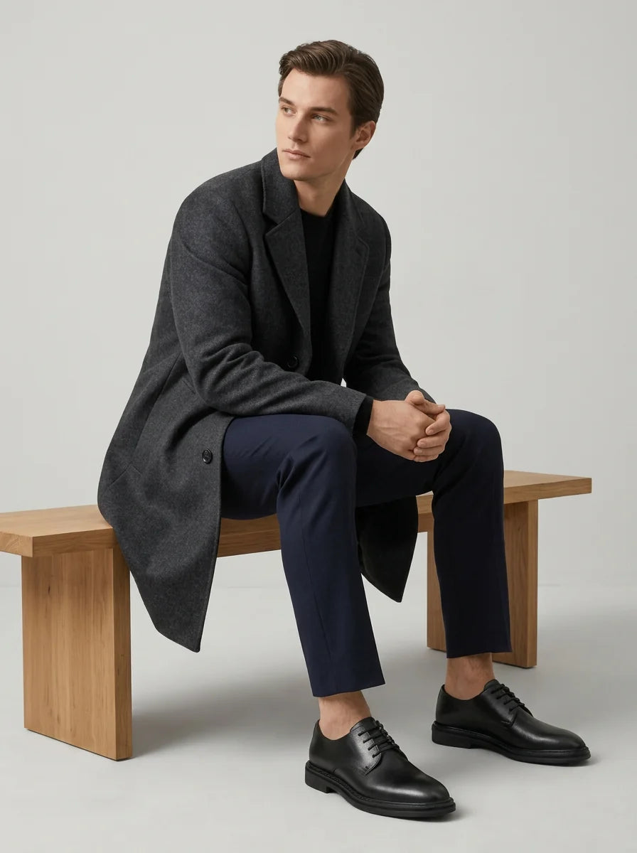 Men's derby shoes in charcoal grey with classic lace-up design and polished finish for formal wear