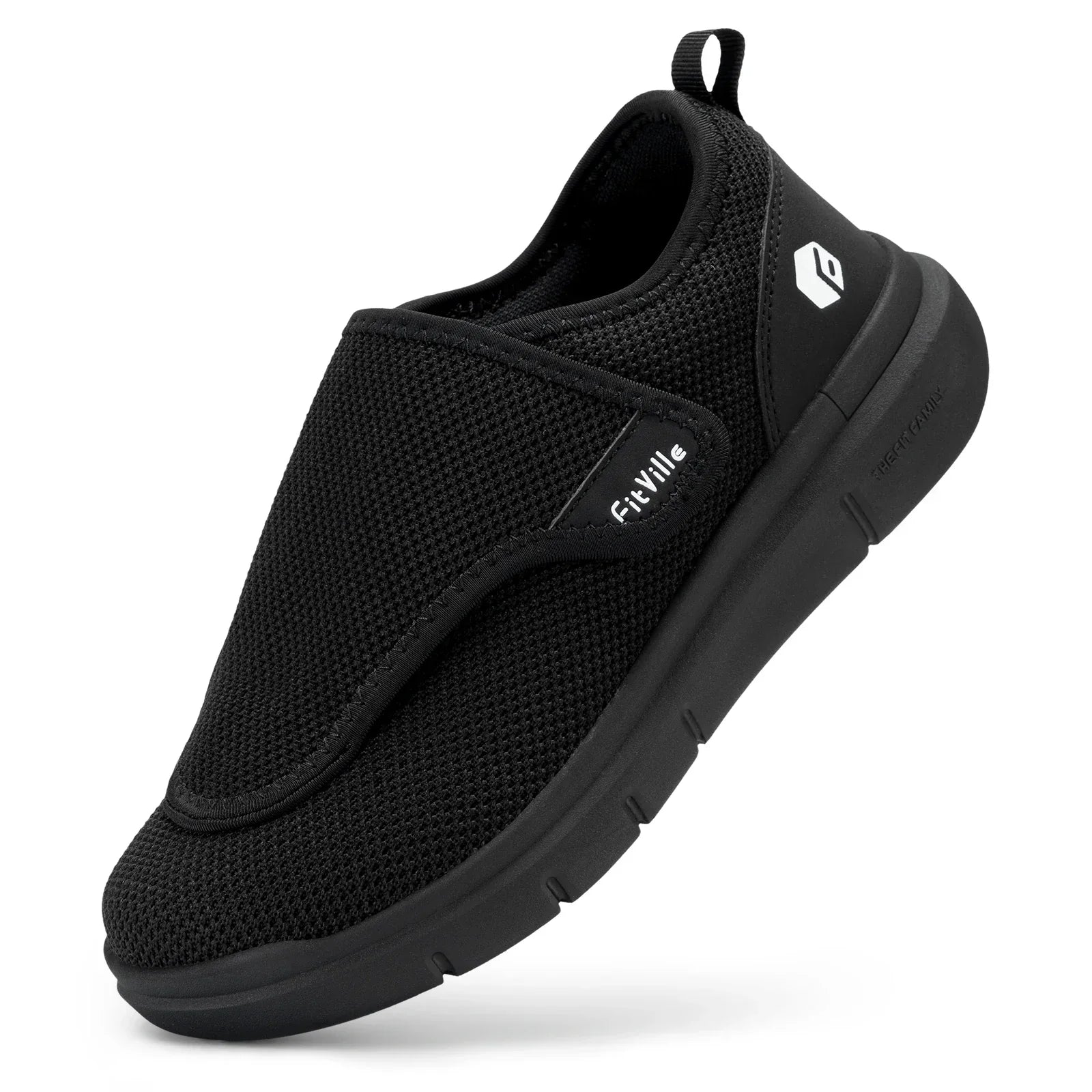 Men's orthopaedic walking shoes with adjustable strap in open position showing easy entry