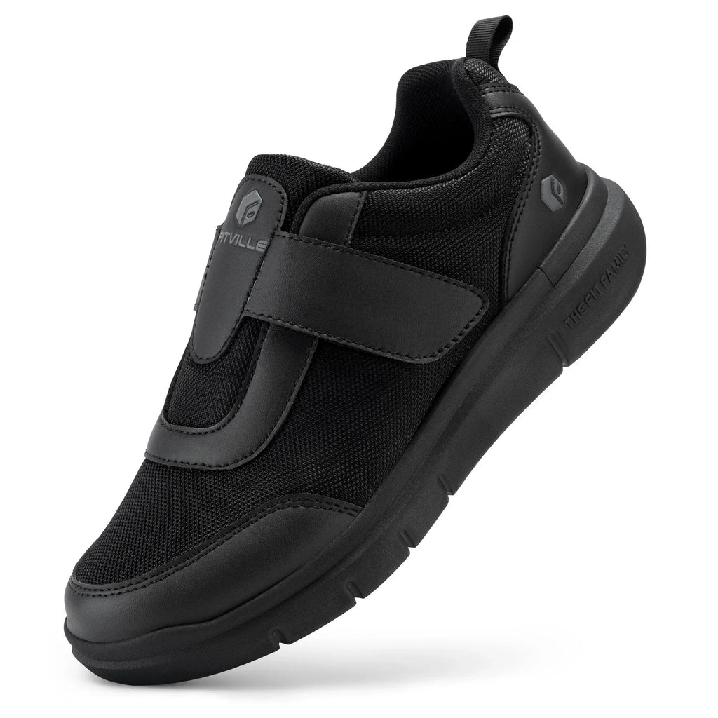 Side view of cushioned midsole and supportive construction on men's orthopaedic walking shoes