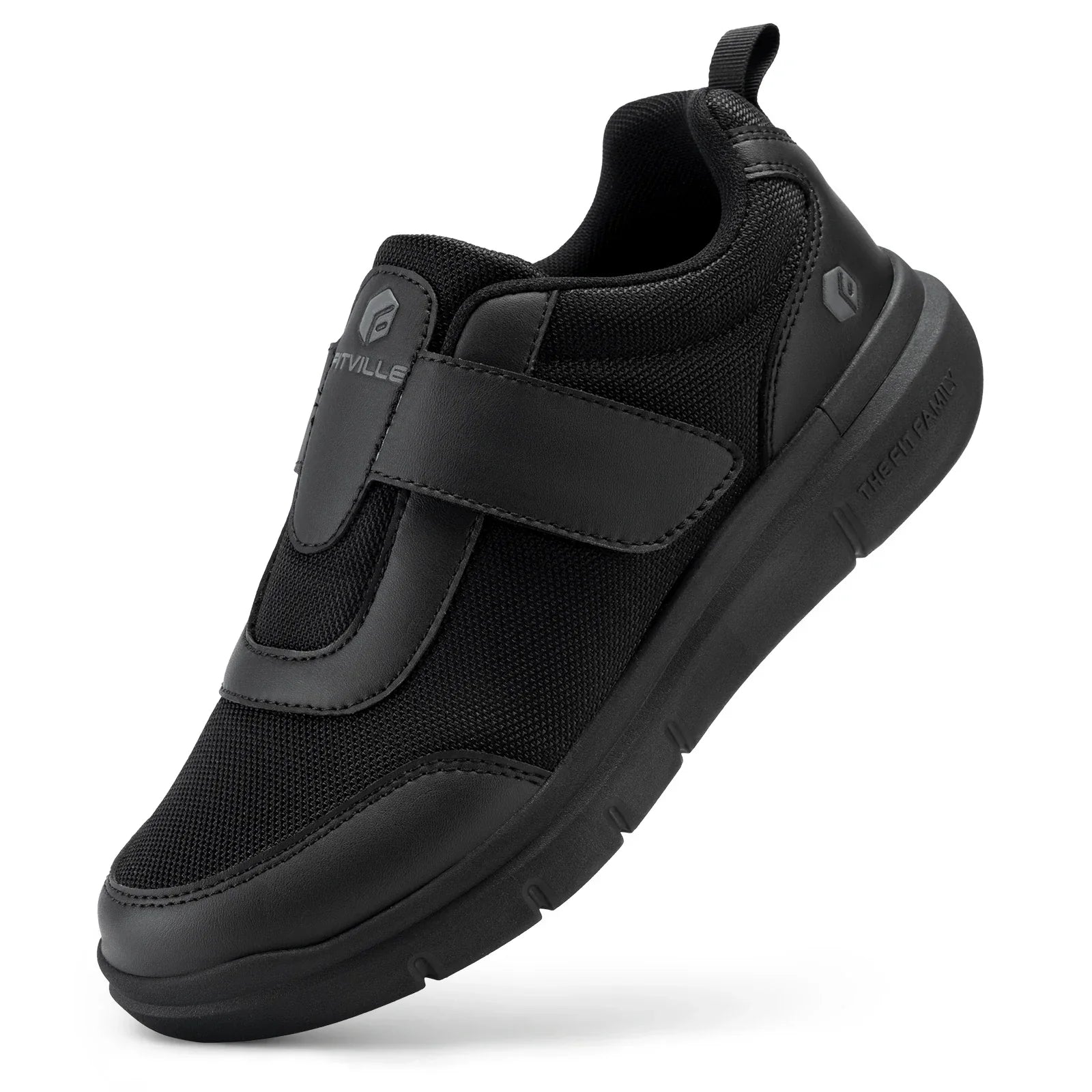 Side view of cushioned midsole and supportive construction on men's orthopaedic walking shoes