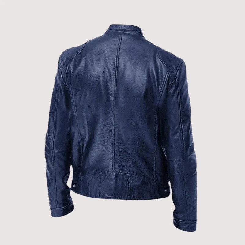 Harvey men's biker jacket sleeve detail showing structured cut and smooth fabric finish