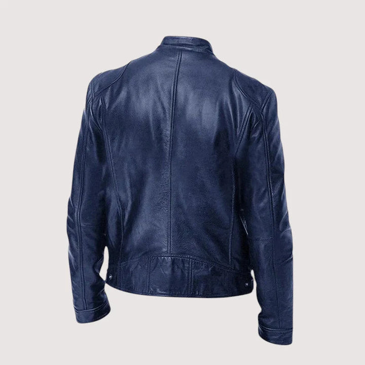 Harvey men's biker jacket sleeve detail showing structured cut and smooth fabric finish