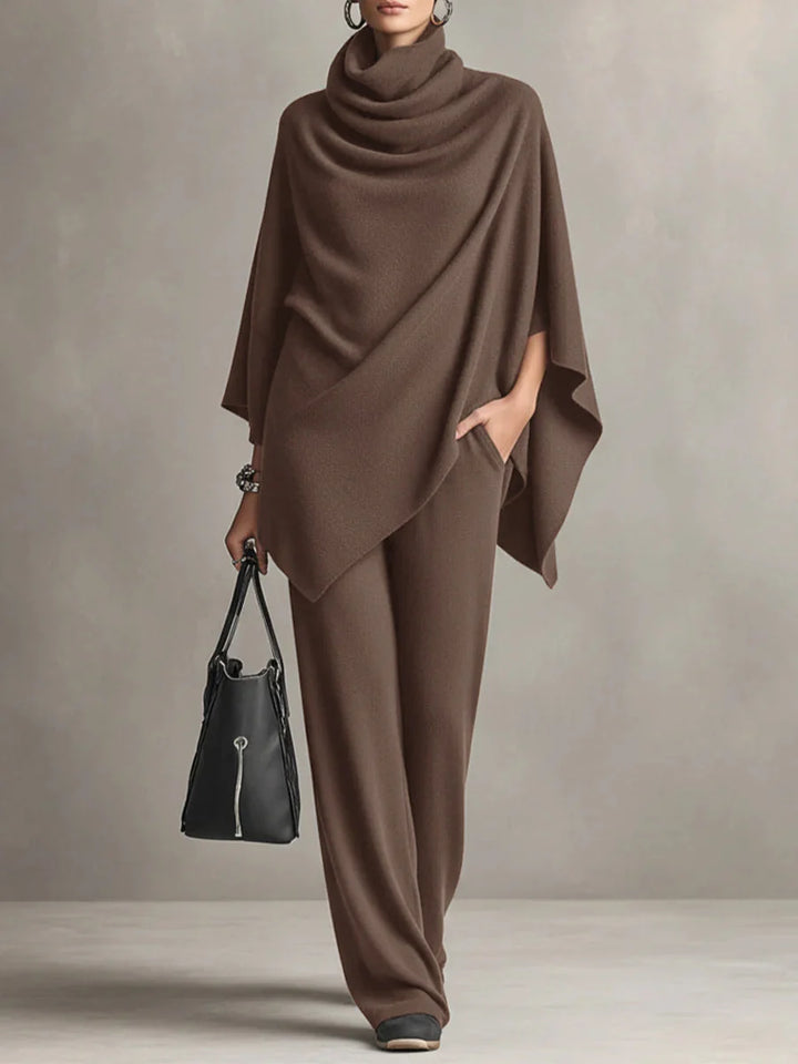 Full-length view of relaxed fit two-piece set in black with wide-leg silhouette