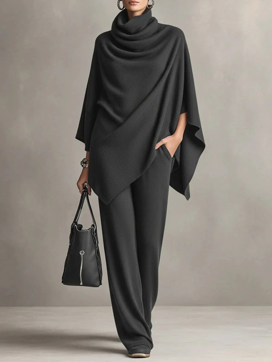 Detail of concealed side pocket on draped cowl neck top