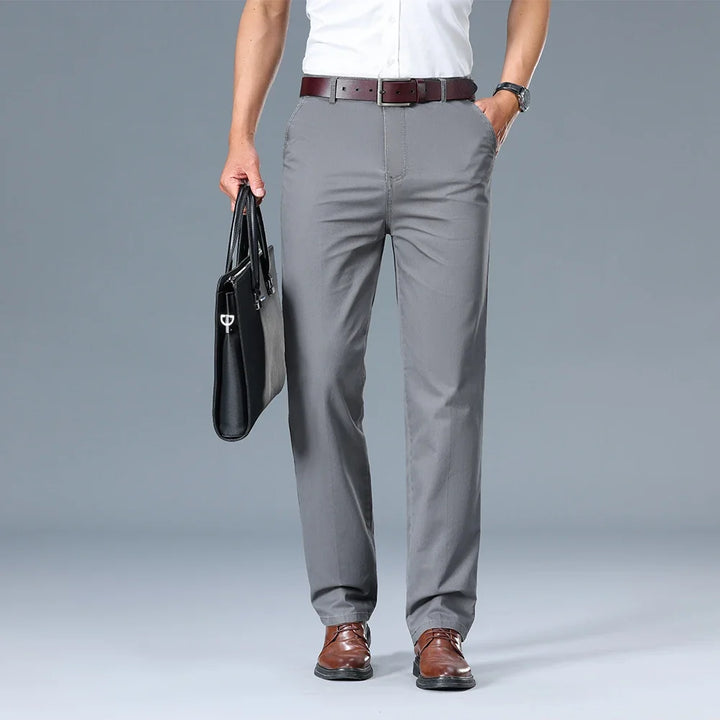 Comparison of men's dress trousers in multiple colours showing versatile styling options