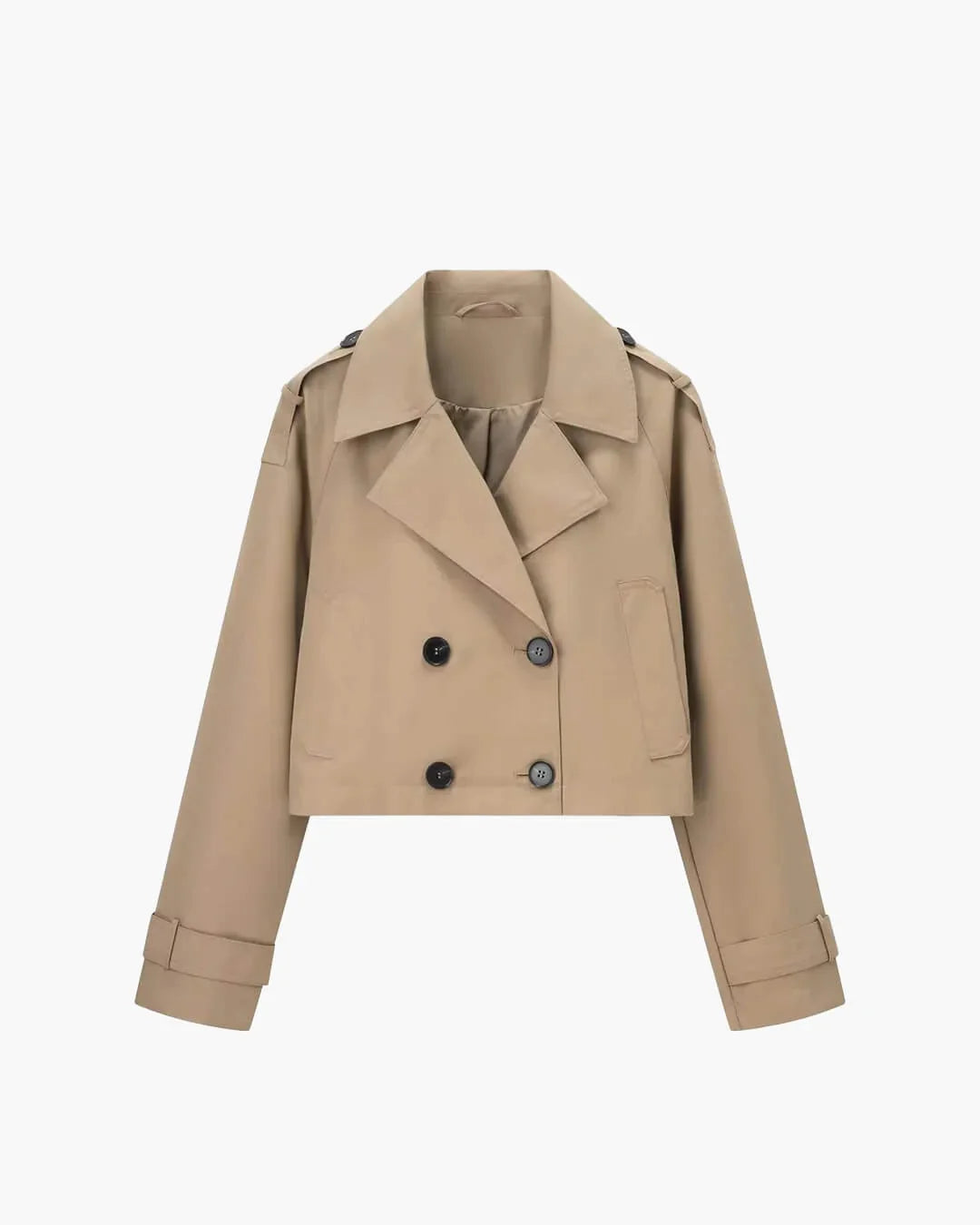 Women's cropped trench jacket in beige with double-breasted closure and notched lapels
