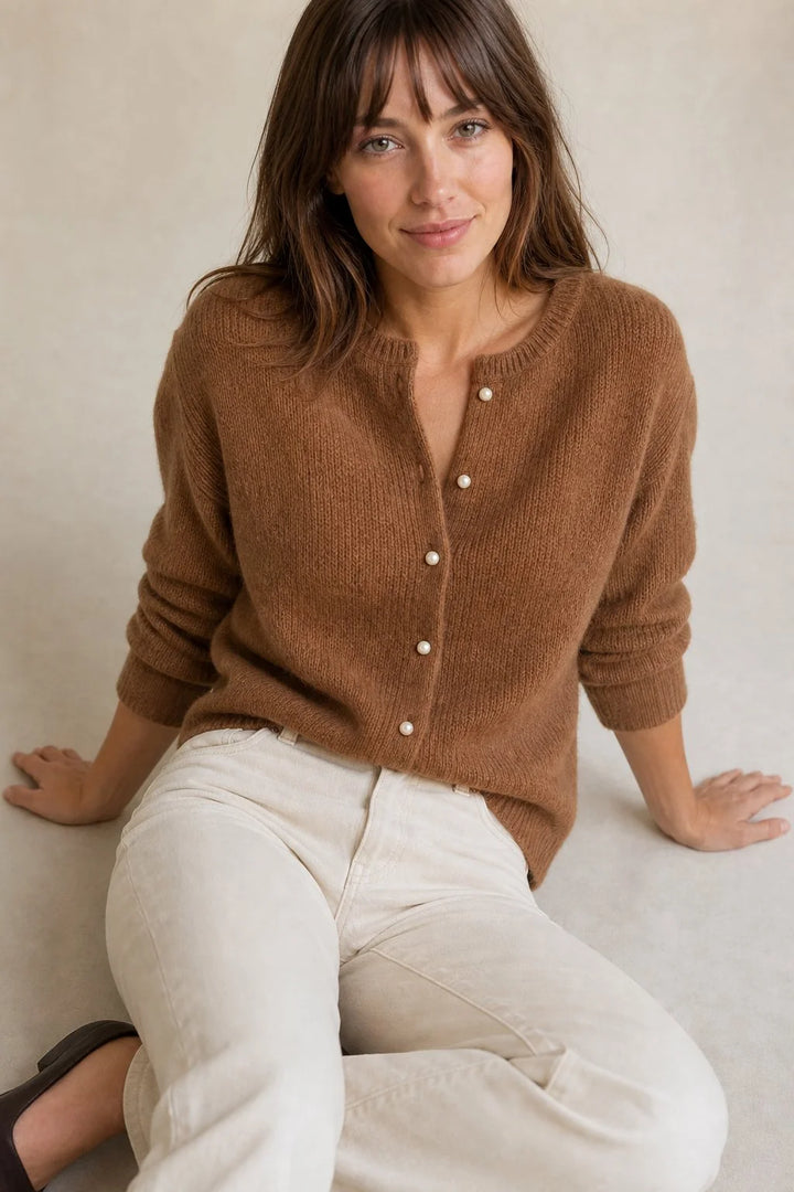 Mohair top cardigan in black colourway with V-neckline and button detail