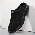 Men's slip-on mesh trainers in black with cushioned sole and breathable upper for casual wear
